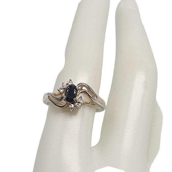 Vintage Silver Plated Lab Created Blue Sapphire and CZ Accents Size 8.25 - Picture 1 of 5